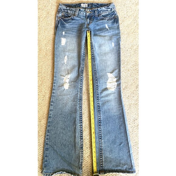 Aéropostale Hailey Skinny Flare Distressed Blue Jeans 1/2 Long Long - Picture 7 of 12
